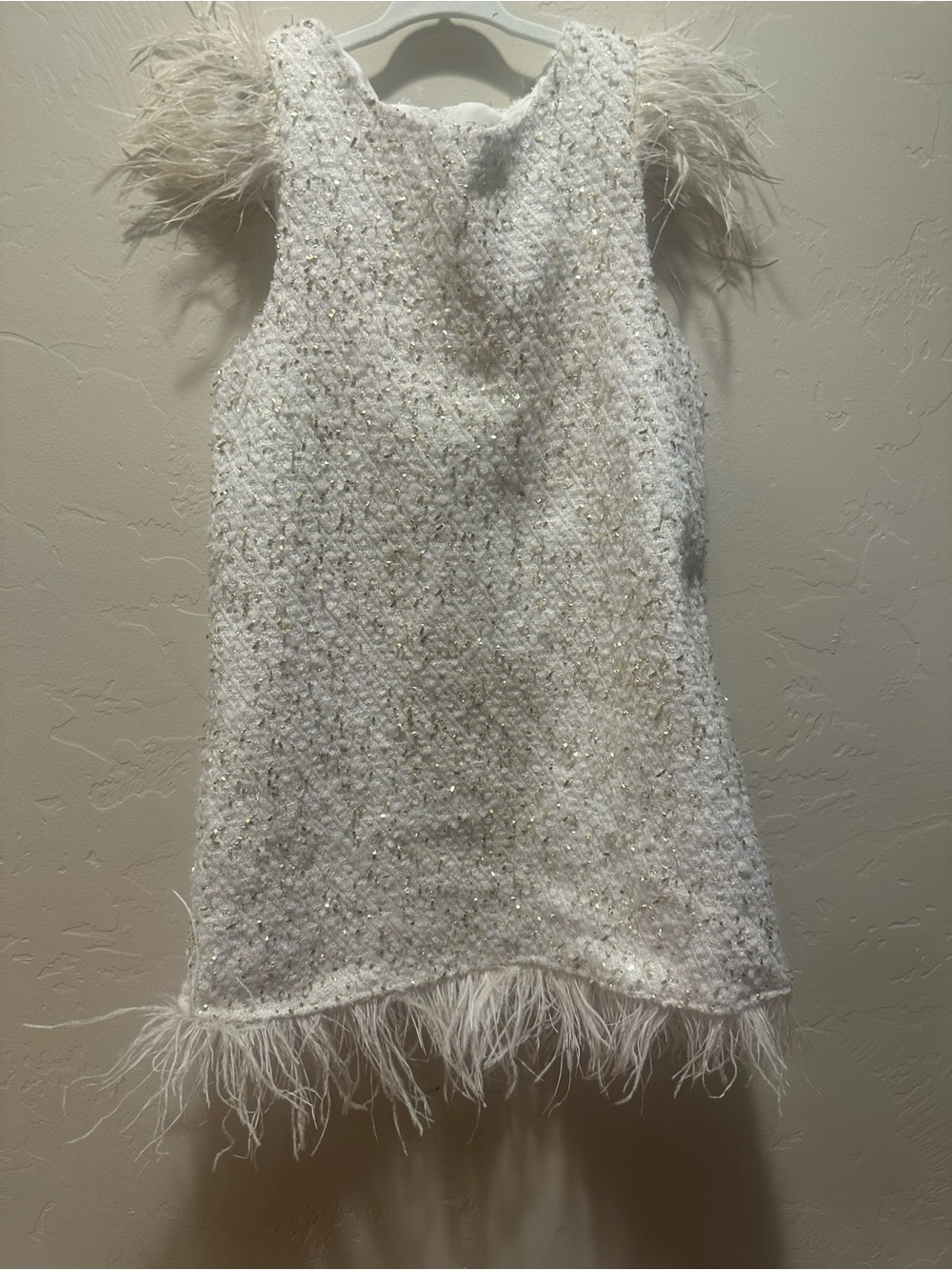 Rare Editions Ivory Tweed Dress with Gold Sequin Accents